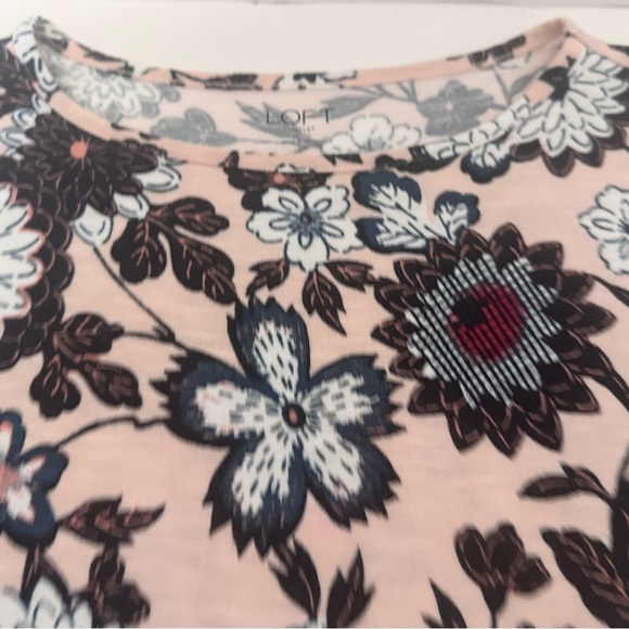 LOFT Outlet Pink Floral Tee Shirt Stretchy Size Petite Large Ruffle Sleeves - Picture 7 of 16